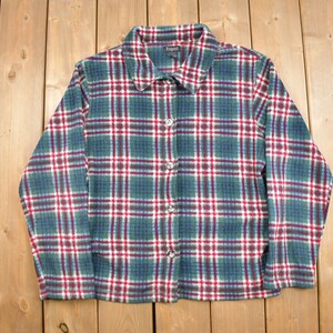 Vintage 1990s Plaid Fleece Button Up Shirt / 1990s Button Up / Vintage Flannel / Plaid Shirt / Button Down