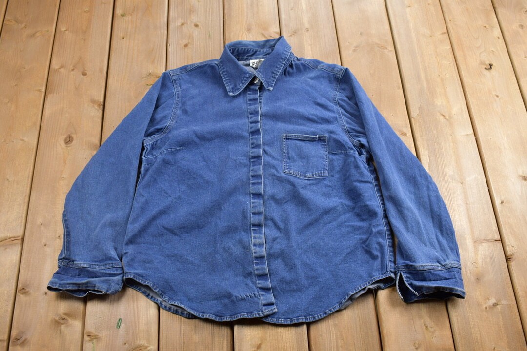 Vintage 1990s Chicos Design Blank Denim Jean Button up Shirt / 1990s