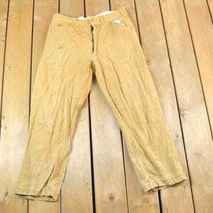 Vintage 1970s Tan Denim Work Jeans Size 34 x 25 / 70s Carpenter Pants / Made In USA / Distressed Carhartt / Vintage Workwear