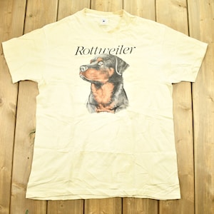 Vintage 1990s Rottweiler Graphic T-Shirt / Vintage Dog T Shirt / Delta Tag / Made In USA / Yellow / Streetwear / Dog Lover Shirt