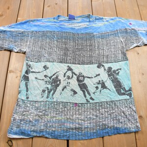 Vintage 1990s Basketball Theme All Over Print T Shirt / Vintage Distressed T Shirt / Streetwear / Single Stitch / Made In USA / Basketball