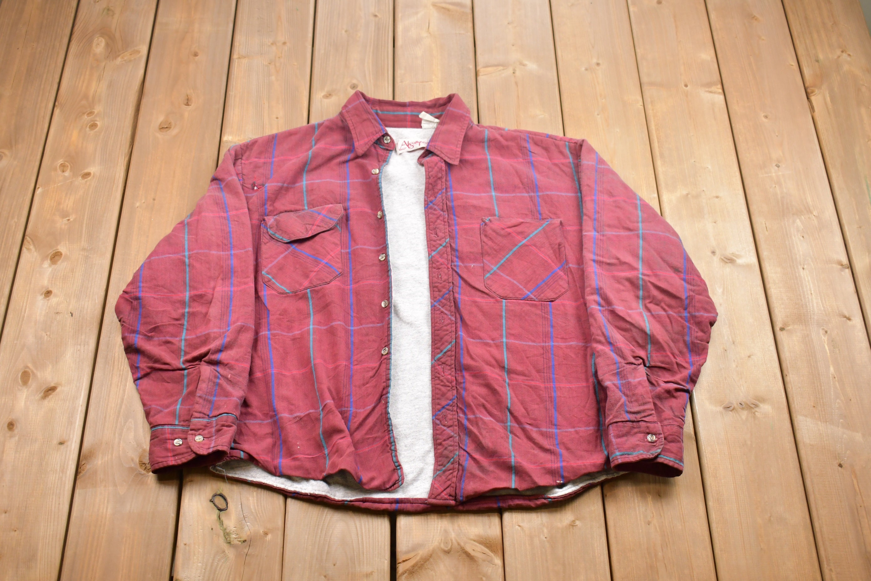 Vintage 1990s Algonquin Lined Plaid Button Up Shirt / Made in Canada / 1990s Button Up / Vintage Flannel / Casual Wear / Workwear / Plaid