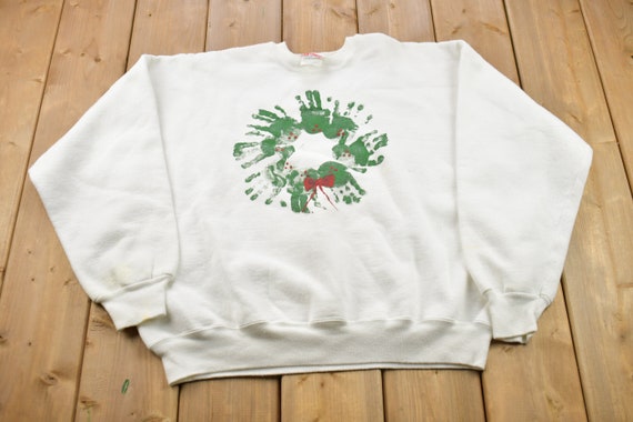 Vintage 1990s Finger Painted Crewneck Sweatshirt / 90s Crewneck / Finger Paint Sweater / Streetwear / Graphic Crewneck / Vintage Crewneck