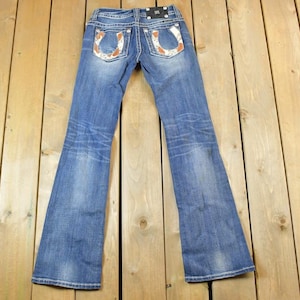 Vintage Y2K Miss Me Bedazzled Low Rise Jeans Size 26x31 / Boot Cut Jeans / Y2K Style / Embroidered Jeans / 2000s / Contrast Stitching