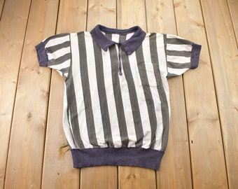 Vintage 50s/60s Black Short Sleeve Quarter Zip Cotton Sweatshirt