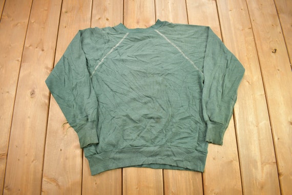 Vintage 1960s Blank Faded Forest Green Crewneck S… - image 1