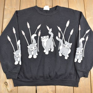 Vintage 1990s Cute Cat Crewneck Sweatshirt Made in USA / 90s Crewneck / Athleisure / Streetwear / Kittens / Cat Theme