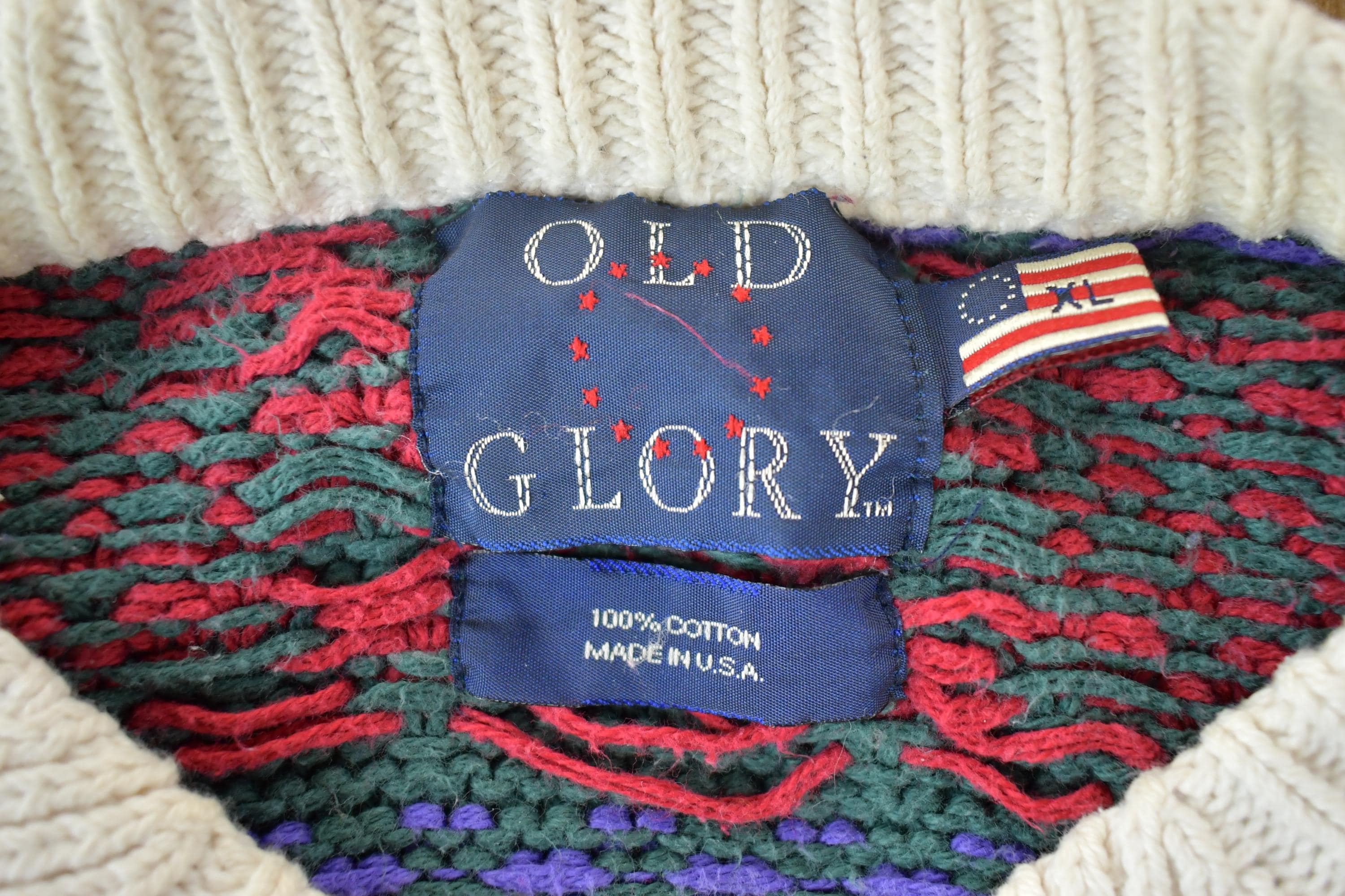 Vintage 1990s Old Glory Knit Crewneck Sweater / 90s Crewneck 