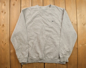 Vintage 1990s Grey Nike Embroidered Mini Swoosh Crewneck Sweatshirt / Vintage Nike / Sportswear / Streetwear / Athleisure