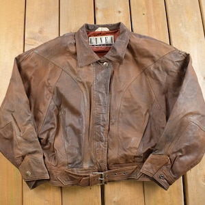 Veste en cuir marron Linea Privata vintage des années 1980 / Vêtements d'extérieur d'automne / Manteau en cuir / Mode streetwear / Veste des années 80 / Recadrée