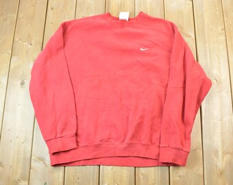 Vintage 1990s Red Nike Embroidered Mini Swoosh Crewneck Sweatshirt / Vintage Nike / Sportswear / Streetwear / Athleisure