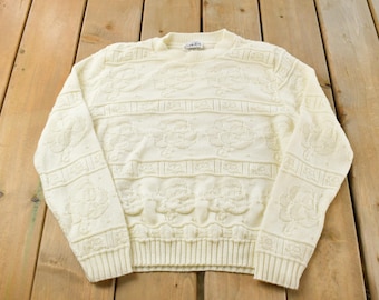 Maglione vintage anni '90 a maglia floreale da donna, taglia M / Felpa anni '90 / Prodotto negli Stati Uniti / Stile Grandma Core