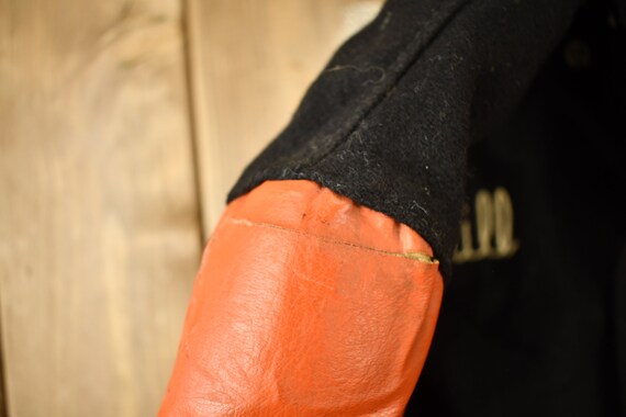 Vintage 1980s Orange & Black Leather Varsity Jack… - image 6