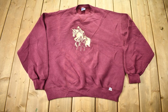 Vintage 1990s Horseback Rider Theme Russell Athletics Crewneck Sweatshirt / 90s Crewneck / Embroidered / Streetwear / Made In USA