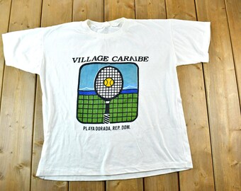 Vintage jaren 1990 Village Caraibe Single Stitch tennis-T-shirt / jaren 90 vintage souvenir tennis-T-shirt / zeldzame tennis-T-shirt / tennisshirt gemaakt in de VS