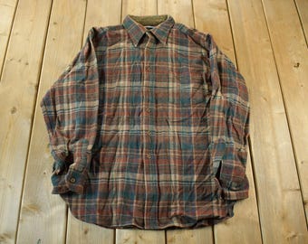 Vintage 1970s Pendleton Plaid Button Up Shirt Vintage Flannel / Plaid Flannel / Casual Shirt / Outdoorsman / Made In USA / Men's Large