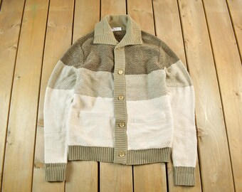 Vintage 1980s Sigallo Knit Cardigan Sweater Men's Medium / Abstract Pattern / 90s Button Up Knitted Top