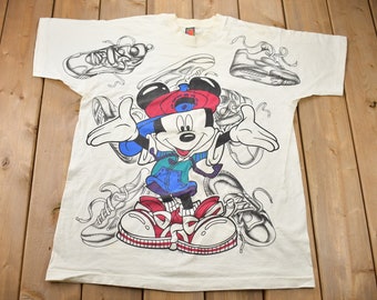 Vintage 1990s Disney Mickey Nouse AOP Sneakers T-Shirt / 90s Graphic Tee / Vintage Mickey Mouse / Made In USA / 90s Disney Tee