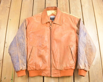 Vintage jaren 1990 kruisen kleurrijke leren jas / herfstbovenkleding / leren jas / winterbovenkleding / gemaakt in Canada / vintage oranje leer