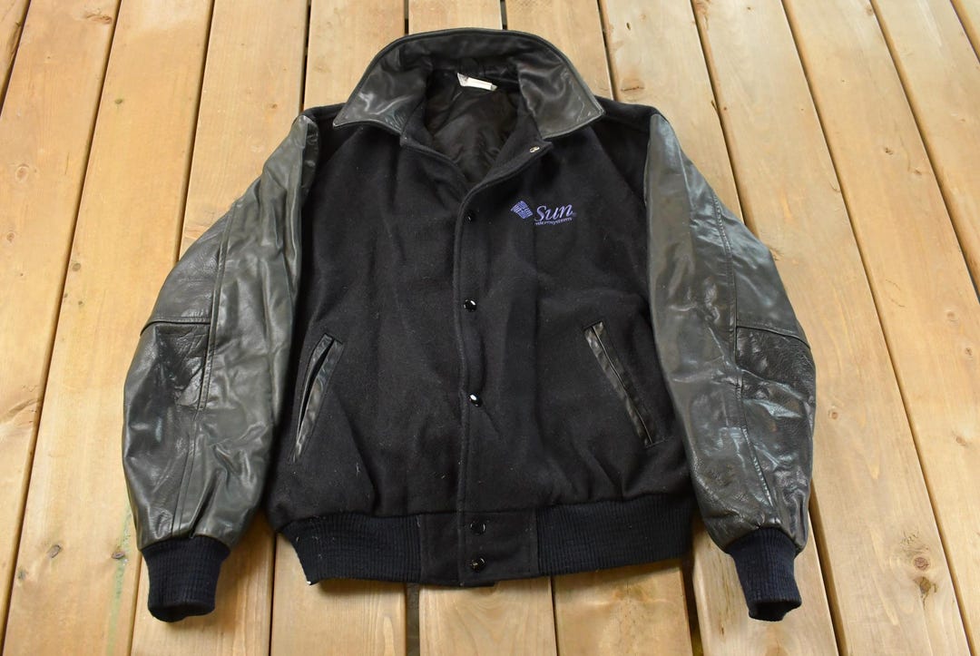 Vintage 1990s Java Sun Microsystems Tech Leather Wool Varsity