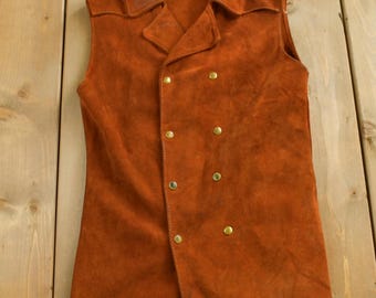 Vintage 1960s Suede Leather Womens Vest / Collared Vest / Leather Vest / 60s Vintage / Outerwear / 70s Fashion / Suede Jacket / Groovy