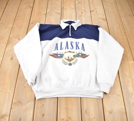 Vintage 1990s Alaska Quarter Zip Polar Bear Souvenir Travel 