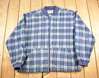 Vintage 1990s Northern Reflections Plaid Full Zip Fleece Bomber / Sportswear / 90s Sweater / Streetwear / Hiking / 90s Zip Up /