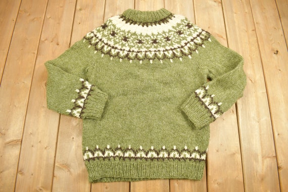 Vintage 1970s Green Nordic Knit Sweater Apres Ski… - image 2