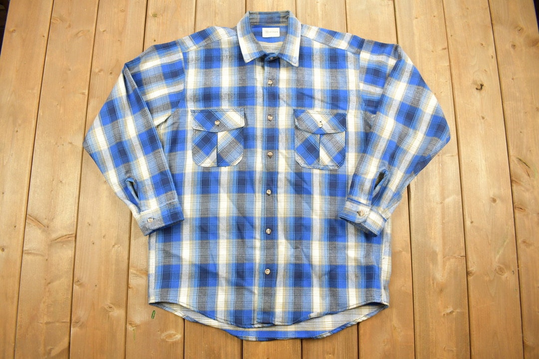 Vintage 1990s Melton Wintermaster Button up Shirt / Blue Plaid  