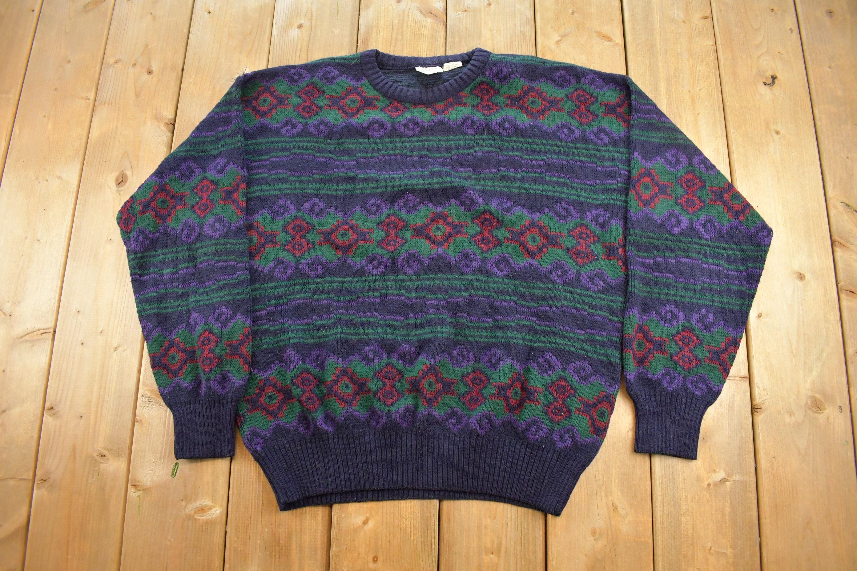 Vintage 1990s Maglificio Aztec Knit Pullover Sweater Men's L / 90s Preppy Sweater / Geometric Pattern / Layering Essential / Made In Italy