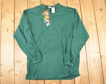 Vintage 1990s Winnie The Pooh Gang Embroidered Disney Crewneck Shirt Men's L / Vintage Mickey Mouse Sweatshirt / Button Up Cartoon Sweater