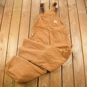 Vintage 1980s Carhartt Double Knee Quilted Canvas Overalls Size 39 x 28 / Utility Overalls / Vintage Workwear