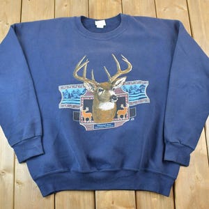 Vintage 1990s Big Buck Deer Outdoorsman Crewneck Sweatshirt / Embroidered / Nature Sweater / Animal Sweater