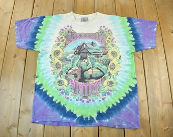 Vintage 1999 Grateful Dead Terrapin Station Tie Dye Liquid Blue Band T Shirt Men's Large / All Over Print / Dead Head / 90s Liquid Blue