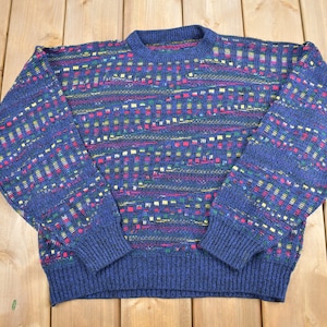 Vintage 1990s 3D Knit Sweater / Vintage 90s Crewneck / Pattern Sweater / Outdoor / Hand Knit / Pullover Sweatshirt /