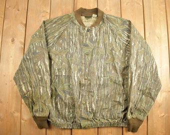 Vintage 1990s Liberty Camo Light Bomber Jacket / Woodland / Made In USA / Streetwear / 90s / Hunting / 100% Cotton / Size Large