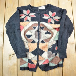 Vintage 1990s Floral Knit Cardigan Sweater