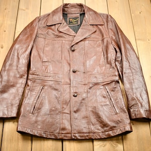 Vintage 1970s Reed Sportswear Burnt Orange Leather Trench Coat / Genuine Leather / Leather Coat / Button Up / Suede Jacket