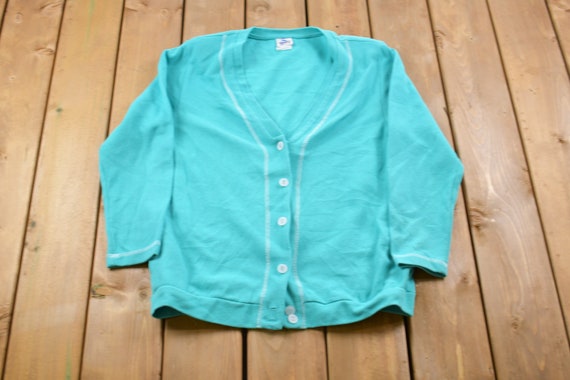 Vintage 1990s Sport Savvy Cardigan Sweater / Vintage Cardigan / Button Up / Embroidered / Made In USA / Blue Cardigan