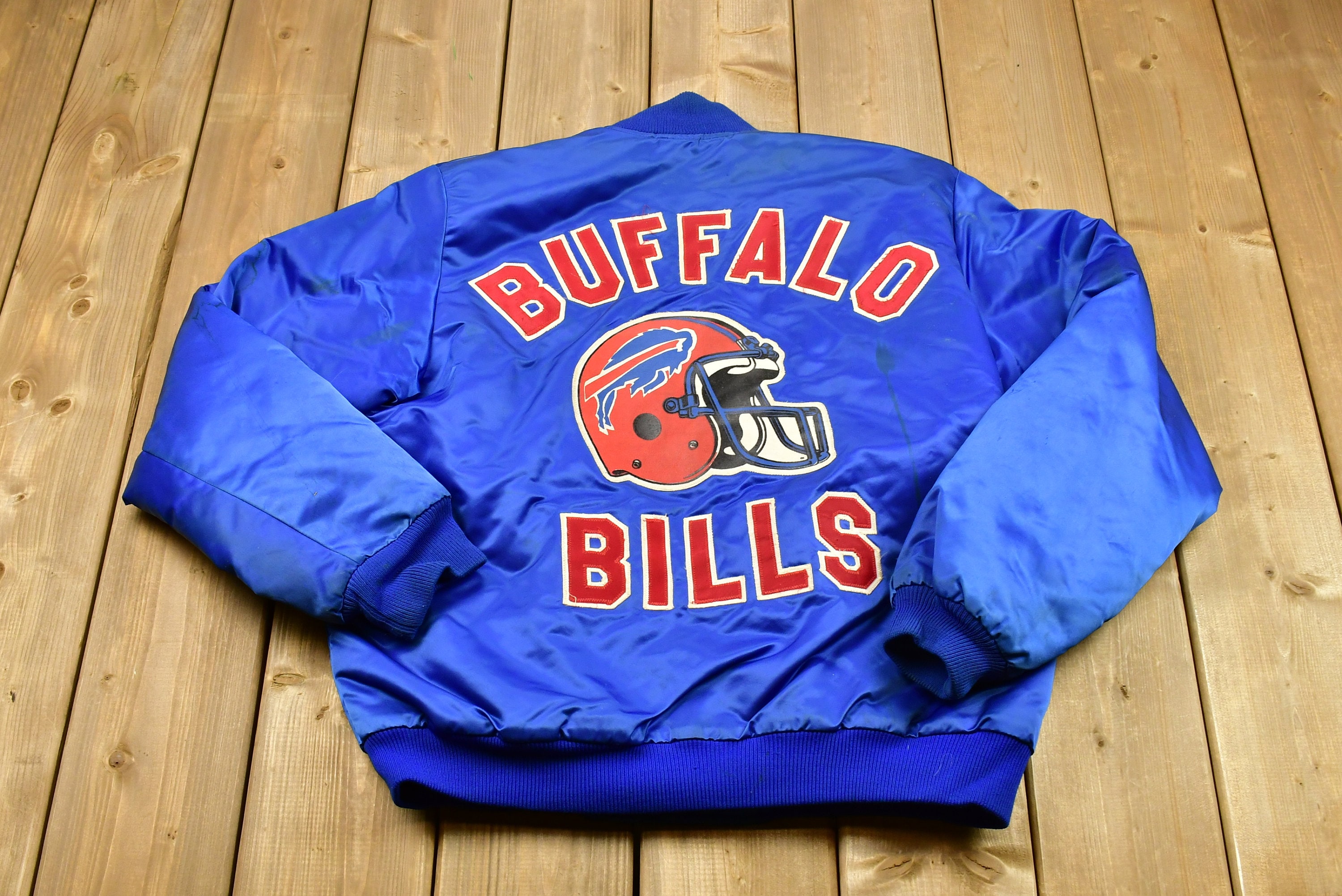 Vintage 1980s Buffalo Bills NFL Satin Bomber Snap Button -   Hong Kong