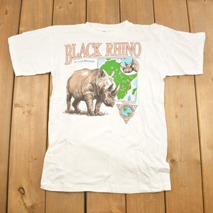 Vintage 1990s Black Rhino Graphic T-Shirt / Vintage Animal Shirt / Single Stitch / Streetwear / Nature T Shirt / Outdoorsman