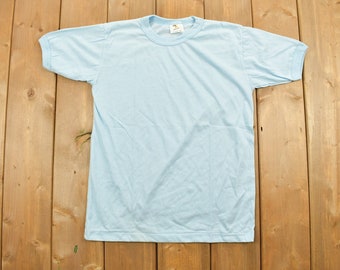 Vintage 1980s Blue Blank T Shirt / Vintage T Shirt / Blank Tee / 24K Fashions / Single Stitch / Essential