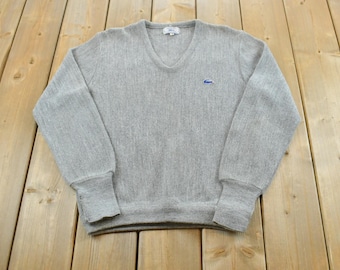 Jersey de punto gris con cuello en V Izod Lacoste de los años 70, talla S para hombre / Jersey de golf acrílico de los años 80 / Ropa urbana de los años 70