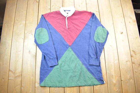 Vintage 1990s St Johns Bay Colour Block Rugby Style Quarter Button Up Shirt / 1990s Button Up / Vintage Flannel / Basic Button Up