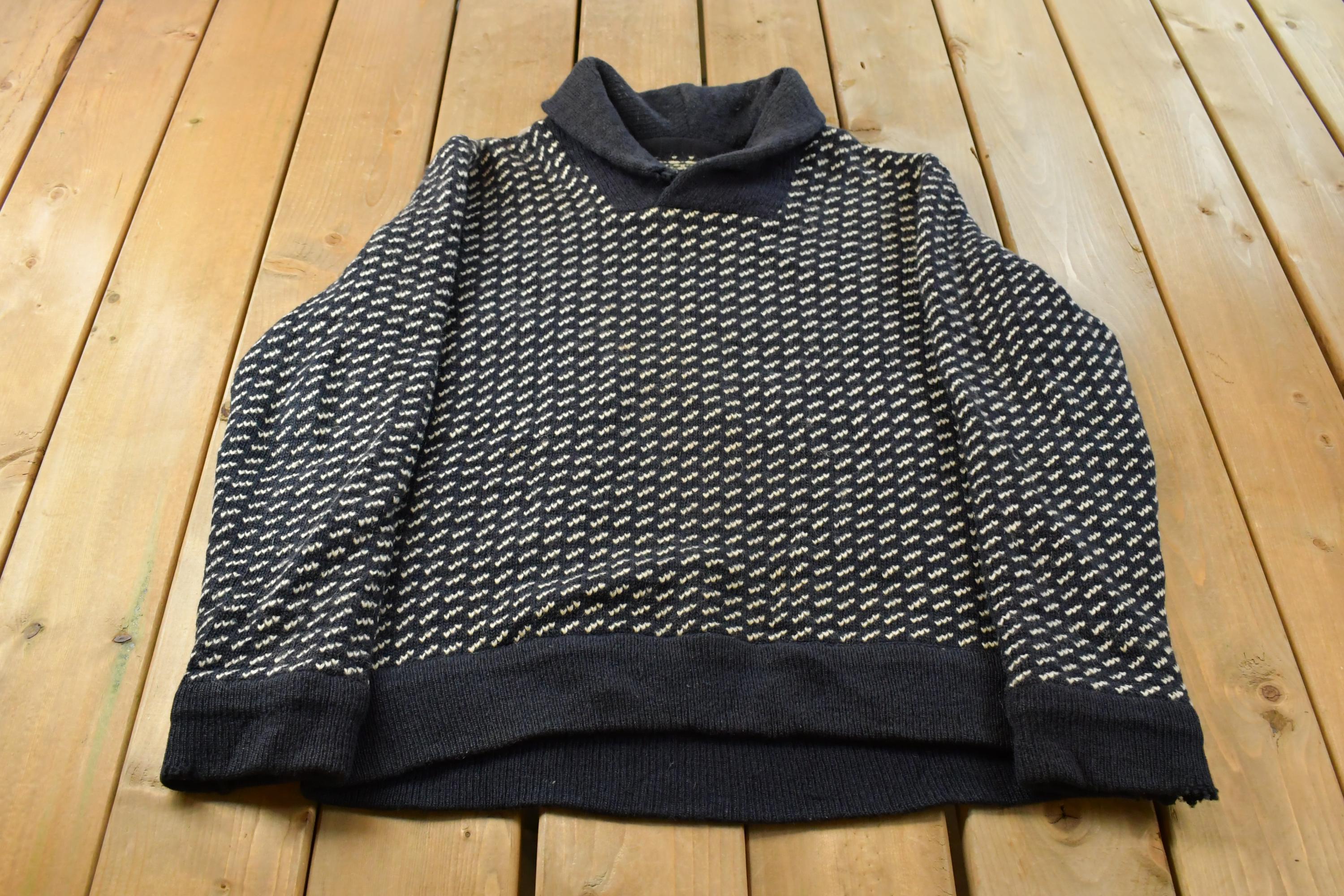 Vintage 2000s L. L. Bean Birdseye Wool Shawl Collar Knit Sweater Men's XL / Made In Norway / Y2K Nordic Knit