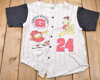 Vintage 1990s Garfield All Stars Baseball Jersey Graphic T-Shirt / 90s Graphic Tee / TV Promo T Shirt / Vintage Garfield / 90s Baseball
