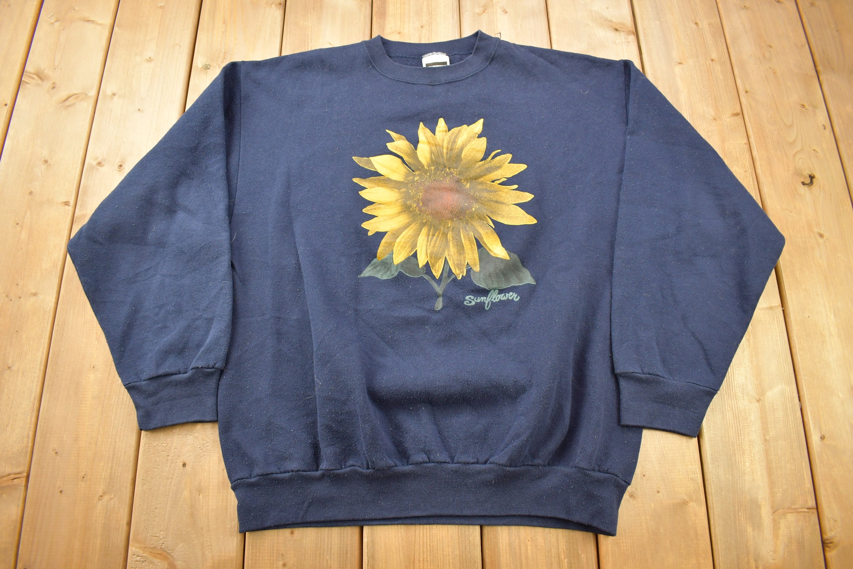 トップス 90's sunflower print sweat Vintage 90s Sunflower Graphic Pullover Sweatshirt by Morning