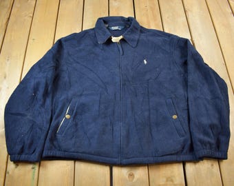 Klasyczny sweter z polaru Polartec Polo Ralph Lauren z lat 90. zapinany na zamek / Sweter zimowy / Sweter z lat 90. / Odzież uliczna / Na świeżym powietrzu / Na wędrówki