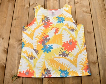 Vintage 70s Rainbow Floral Tank Top Women's M , Abstract Print, Made in USA