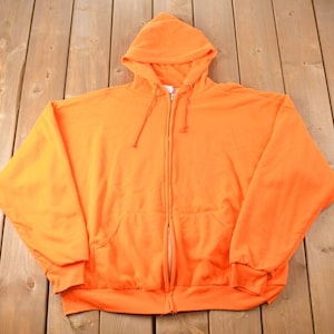 Vintage 1990&#39;S Orange Blank Hoodie Thermal Lined Sweatshirt / 90s Hoodie / Distressed / Athleisure / Streetwear